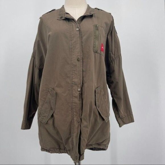 Zara woman olive green long military jacket size small BoxV patches - Picture 2 of 8